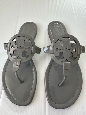 Tory Burch Miller Sandals Malta Gray Patent, 9.5
